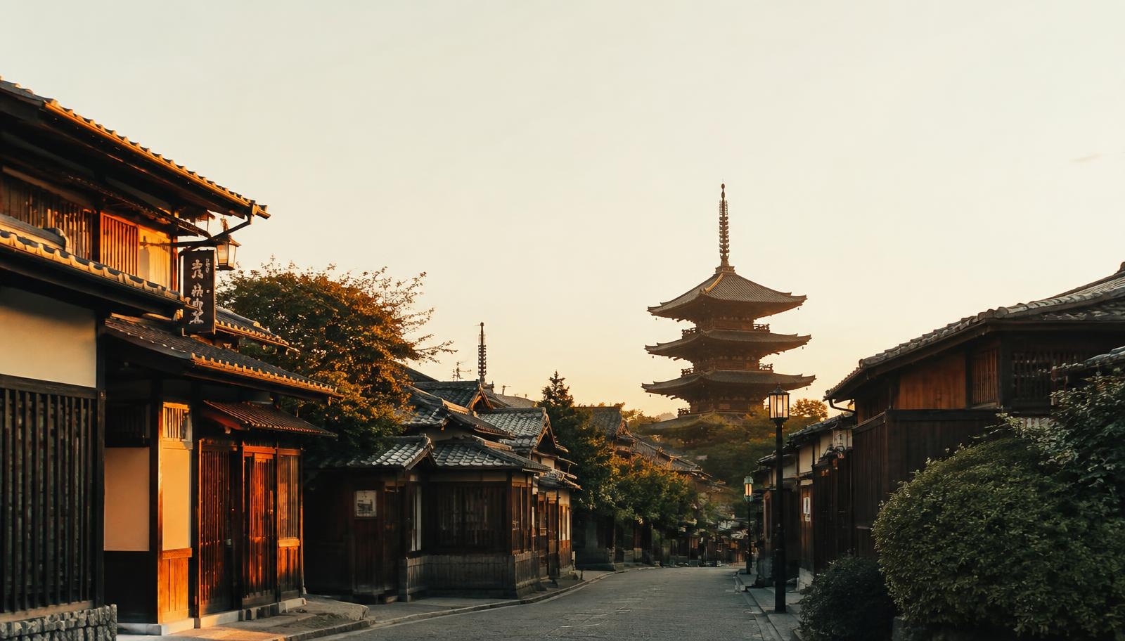 Quiet Kyoto street at sunrise